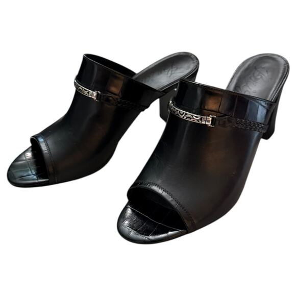 Brighton Ray Black Leather Slide Mules Made In Italy Size 9.5 - Picture 1 of 8